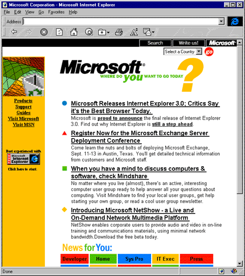 Microsoft homepage (1996)